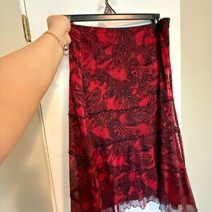 Sara Michelle Red & Black Paisley Asymmetrical Skirt – Size M